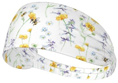Sport-Stirnband, elastische Stirnbänder, Schweißbänder, Haarband für Fitnessstudio, Radfahren, Tennis,Frühlingsblumen-Hummel