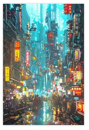 Nightmarket Cyberpunk City Cinematics Lights Tokyo City Poster Leinwand Poster Schlafzimmer Dekor Landschaft Büro Zimmer Dekor Geschenk 30 x 45 cm