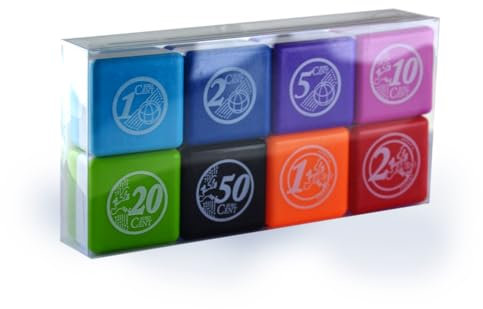 Packung mit 8 Schulstempeln – speziell für Lehrer in 8 Farben von Euro-Münzen, bis zu 1000 Stempeldrucke in transparenter Box von Office Box (Euros)