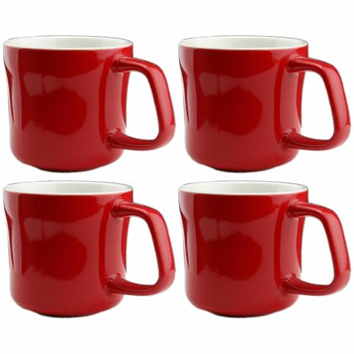 myGrtfam Ceramic Coffee Mugs Set of 4 for Latte Cappuccino Stoneware Cup Ice Cream Hot Chocolate 12oz Round Red