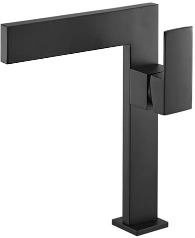 Matte Black Ultra-Thin Bathroom Vessel Sink Faucet Single Handle Waterfall Mixer Tap Solid Brass 1-Hole Lavatory Vanity Sink Faucets (Black)