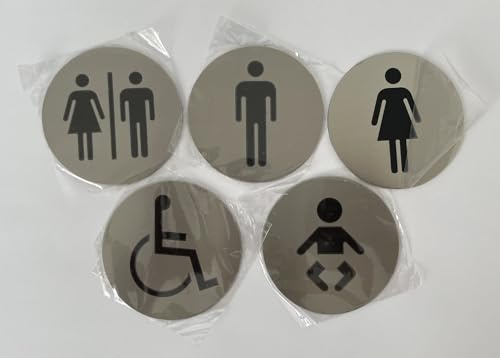 Edelstahl Türschild selbstklebend Ø75mm WC schild Damen Herren Behinderten Baby Wickelunterlage (1 Stück Behinderten)