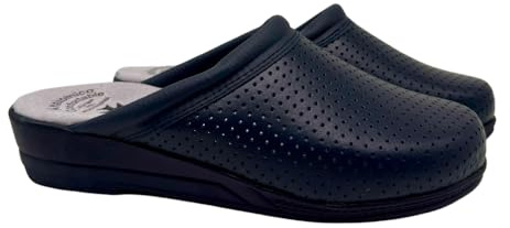 Zuecos Mujer Antideslizantes de Trabajo Calzado Sanitario y ortopédico cómodo para Enfermera, Cocina u Hospital Zapatillas de Piel o Goma Blancas y Azules de la Talla 35 a 41