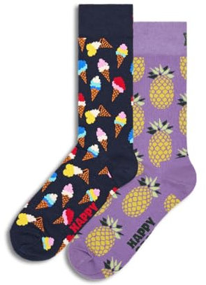 Happy Socks 2-Pack Dessert Mix Socks, bunte Socken aus Baumwolle mit lustigen Motiven