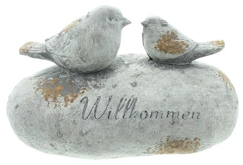 FRANK FLECHTWAREN Dekostein Willkommen, Zement, schwere Qualität Maße: 21 x 12 x 13 cm, Kleiner Willkommens Hingucker