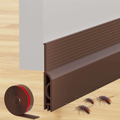 Bas de Porte Isolant 200 cm, Auto-Adhésif Boudin de Porte, Silicone Dessous de Porte Anti Froid Isolation Thermique, pour Porte D'entrée, Porte Interieur (200 x 5cm,Marron)