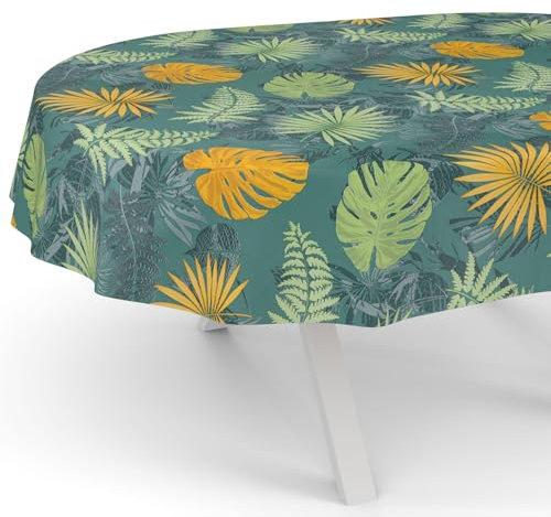 ANRO Wachstuchtischdecke Wachstuch Tischdecke abwaschbar Wachstischdecke Gartentischdecke Rund Oval Eckig Oval 180x140cm Schnittkante Dschungel