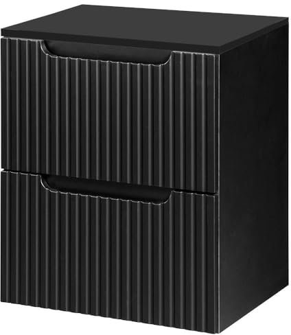 [en.casa] Mueble de Baño Bajo Lavabo Newport con Encimera de 50 cm Sin Recortes y Armario Suspendido con 2 Cajones 50x60x40 cm MDF/Aglomerado - Negro