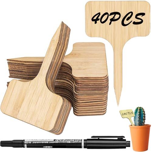 41PCS Bamboo Plant Labels,Plant Labels for Outdoor Plants,Plant Markers & Labels,Plant Tags are Used for Garden Potted Seed Vegetables Herb and Flower Outdoor (40PCS Labels 1PCS Marker Pen)