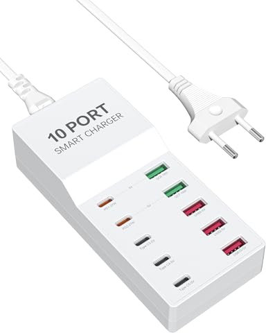 USB C Ladegerät, Rsydmny 100W Ladegerä t Mehrfach, 10 Port USB Netzteil, Schnellladegerät, Ladegerät für iPhone 16/15/14/13/Pro/Max/Plus iPad Samsung Galaxy Pixel Huawei Xiaomi-Weiß