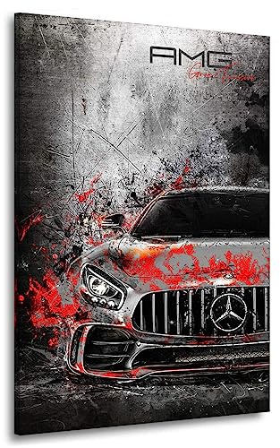 Kunstgestalten24 Leinwandbild Mercedes AMG GT Abstrakt Style Auto Wandbild Kunstdruck Wanddeko XXL Wandekoration Gemälde Deko Bilder Modern Art Bild Kunstwerk Canvas Hochwertiger Kunstdruck