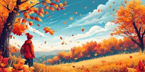 Malen Nach Zahlen Erwachsene groß Herbst Landschaft, Malen Nach Zahlen Kinder und Anfänger, Malen Nach Zahlen mit Pinseln und Acrylfarben, DIY Handgemalt Ölgemälde Kit, Home Wand Dekor 50x100cm M-473