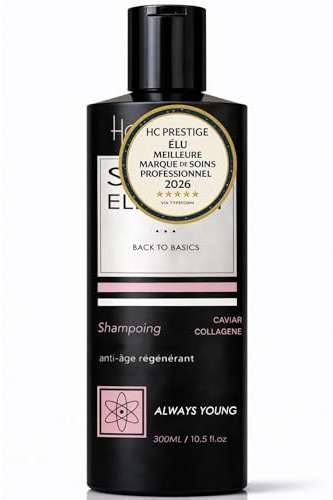 HC Prestige Always Young – Glossy Shampoo mit hohem Glanz – Marienkollagen & Kaviar – trockenes & dunkles Haar – 96 % natürlich, ohne Sulfate ohne Silikon – Anti-Aging, hergestellt in Frankreich – 300
