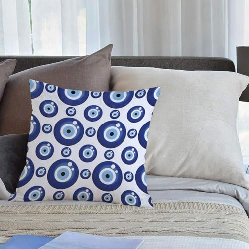 KHWEJ Kissenbezüge 40x40 cm,Glückliches blaues Glasmuster. griechische Augen Nahtloser Hintergrund,Zierkissenbezug Cushion Cover Couch Wohnzimmer Außenbereich Deko