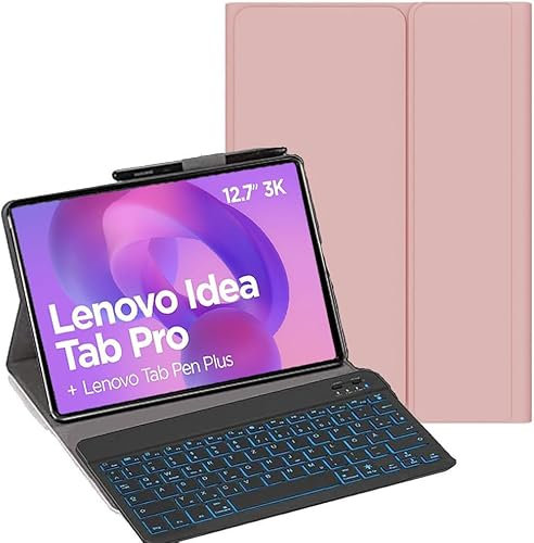 YHFZR Tastiera Custodia per Lenovo Idea Tab Pro Tablet 12,7 Pollici, [Italiana Layout] 7 Colori Backlit Tastiera Wireless Con Custodia Protettiva Per Lenovo Idea Tab Pro Tablet 12,7 Pollici, Rosa