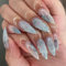 24pcs Medium Almond Press on Nails Blue False Nails 3D Seashell Fake Nails Glitter Silver Stick on Nails with Sparkly Rhinestones Removable Glue-on Acrylic Nail Tips Accessories for Women