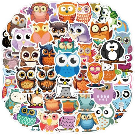 CYXZMYA 60 Stück Süße Eule Aufkleber, Wasserdichte PVC-Aufkleber, Für Wasserflasche, Laptop, Telefon, Gepäck, Skateboard, Erwachsene, Teenager, Kinder, Auto, Laptop, Mehrfarbig, Cartoon, Eule, Vogel