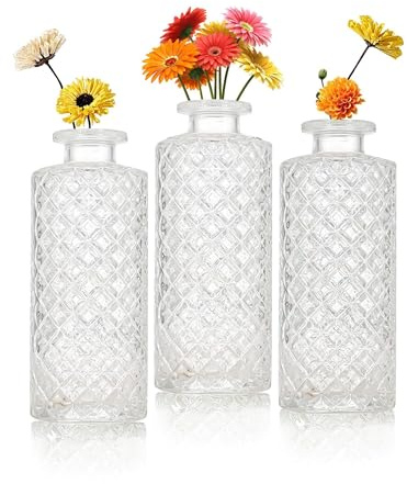 Glass Bud Vase Set of 3 Pcs, Vintage Clear Small Vases for Flowers, Glass Bud Vases in Bulk, Mini Vase for Centerpieces, Wedding, Home Decor and Events