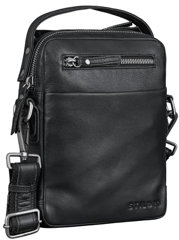 STILORD Byron Elegante Umhängetasche Herren Klein Leder für Tablet 8,3 Zoll - Ideal als Männer Crossbody Bag Echtleder Herrentasche zum Umhängen mit vielen Fächern Farbe:schwarz
