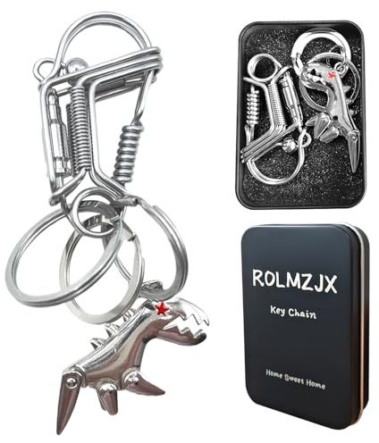 ROLMZJX Llavero de metal, llavero de coche, llavero mosquetón de acero inoxidable hecho a mano con pequeño colgante de dinosaurio, para llaves de coche moto y casa