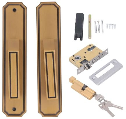 ESESE Manija de puerta exterior con llave, cerradura de palanca de aleación de aluminio for puerta de entrada, dormitorio, hotel y balcón, cerradura silenciosa y segura.
