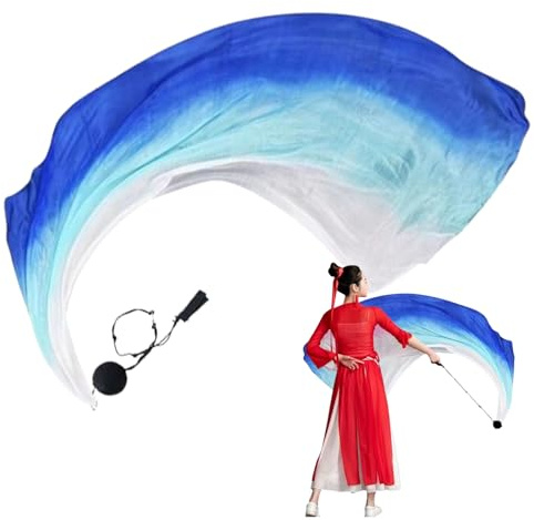 Seidenschleier für Bauchtanz - Farbverlauf Seiden-Poi Flaggen mit Poi-Ball | Elegante Seidenfahnen aus echter Seide für Flow Arts, Tribal Fusion, Tanzshows & Performance Übungen