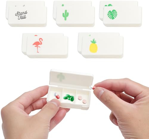 Tablettenbox Klein 10 Stück, Mini Pillendose 3 Fächer, Tablettenbox 1 Tag, Medikamentenbox Klein für Unterwegs, Pillendose Mini Set, Ideal für Reisen, Büro und Zuhause