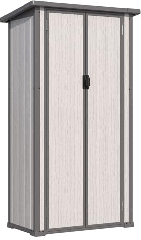 YODOLLA Harz-Außen Gartenschrank wetterfest, 101x59x179cm Geräteschuppen ertikal hoch mit verstellbaren Ablagen und verstärktem Boden für draußen, Hellgrau