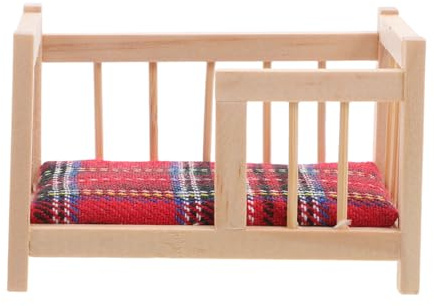 Besportble Puppenhaus Babybett Miniatur Holzbett Mit Bettzeug PuppenhausmöBel ZubehöR FüR Puppenhaus Schlafzimmer Und Landschaftsdekoration Foto Requisiten 3.2X2.2X2 Zoll
