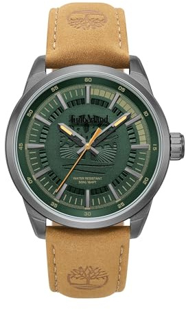 Timberland Lanigan Grünes Zifferblatt Lederarmband Analoguhr für Herren, 44mm