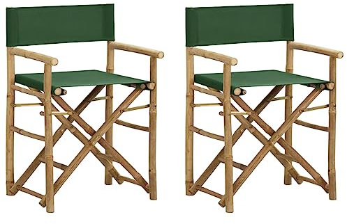 Bucmath Klappbare Regiestühle 2er-Set, Grün, Bambus und Stoff, 60x45x88 cm, Bequeme Gartenstühle für Balkon und Terrasse, platzsparend zusammenklappbar