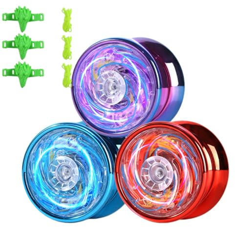 LED Licht Yoyo Kinder JoJo Yoyo Profi mit Yo-Yo-Schnüre und Fingerschoner Metall + Kunststoff JoJo Leuchtend Spielzeug für Anfänger Kinder Erwachsene Geschenke (3)