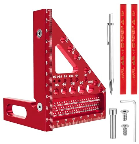 3D Multi Angle Measuring Ruler, 22.5-90° Woodworking Square Protractor | Pencil Combination Aluminum Alloy Carpenters Square, Woodworking Engineering Construction