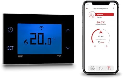 VEMER VE801200 TUO GO WiFi - WLAN Raumthermostat für Heizung, Smart Thermostat mit App, Heizungssteuerung mit Wochenprogramm, Bluetooth Einrichtung, 230V Wandmontage, Schwarz