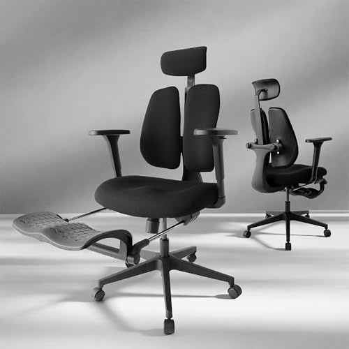 RIEIOR FLEX Ergonomischer Bürostuhl mit dynamisch geteilter Rückenlehne, 8 cm ultra-verdickter Sitz aus hochdichtem Formschaum, 4D verstellbare Armlehnen, High-Back Computerstuhl mit Fußstütze,Schwarz