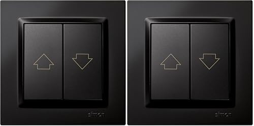 SIMON - Pulsador de Persianas, Interruptor Empotrable Pared, Serie Simon 10, Fácil de Instalar, Apto para Interiores, Incluye Marco, Tapa y Mecanismo, Pulsador Inteligente Color Negro (Paquete de 2)