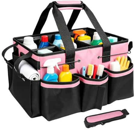 IONEKIUK Cleaning Caddy with Handle, Large Waterproof Detailing Bag | Large Cleaning Storage Organiser with Removable Dividers & Shoulder Strap for Car & House Commercial Cleaning