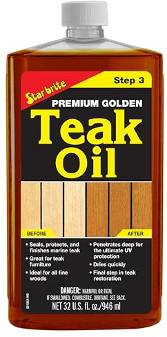 Star brite Premium Golden Teak Oil - Sealer, Preserver, & Finish for Outdoor Teak & Other Fine Woods, 32 oz