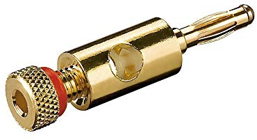 Bananenstecker mit Schraubanschluß vergoldet, 4 mm, Farbring rot