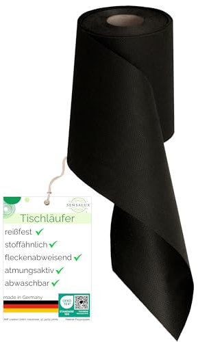 Sensalux Tischläufer, Tischband, stoffähnliches Vlies, Standard 100 by Oeko-TEX® - Klasse I Zertifiziert, 15cm x 25m, Schwarz