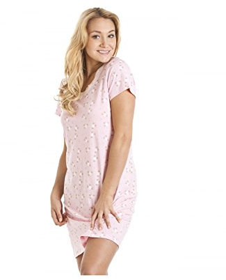 Camille Womens Smooth Soft Cotton Summer Nightshirts 10-12 Brown & Pink Flower
