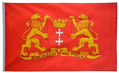 Bandiera/Bandiera POLONIA Danzig con ampio Stemma + GRATIS Sticker, bandiera fritze®, Hissflagge 90 x 150 cm