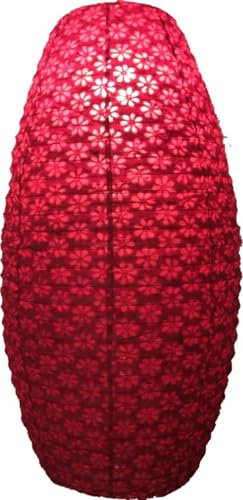 GURU SHOP Ovaler Lokta Papierlampenschirm, Hängelampe Coronada - Rot, 60x30x30 cm