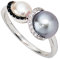 Jobo Damen Ring 585 Gold Weißgold 2 Süßwasser Perlen 17 Diamanten Brillanten Goldring Größe 54