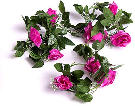 Best Artificial 210cm/7ft Silk Flower Rose Garland Hanging Vine Wedding String Plant (Light Purple)