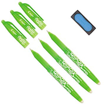 Pilot Tintenroller Frixion Ball, radierbar (3er Pack + Radierer, hellgrün)