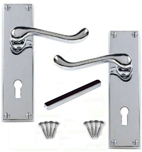 Discount Hardware UK Door Handle Sets - Polished Chrome Door Handles for Enhanced Aesthetics, Bathroom Door Handles with Lock, Secure & Easy-Install Victorian Scroll Lever Lock 150x40mm (1Pair)
