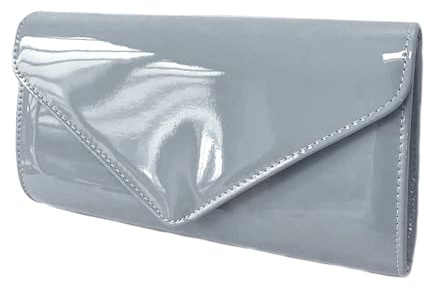 Leah Ward Women's Flap Patent Clutch Bags Wedding Party Handbags 439E (Grey)