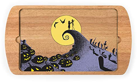Picnic TIME Disney Nightmare Before Christmas Jack & Sally Billboard Glass Top Cheese Board, Serving Platter, Cheese Boards Charcuterie Boards, (Parawood)
