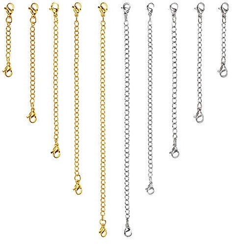 TOAOB 10pcs Extension Chaîne en Acier Inoxydable Chaîne de 50mm 75mm 100mm 130mm 150mm Plaqué Argent Or avec Fermoirs Mousquetons pour DIY Fabrication de Bijoux Rallonge Collier Bracelet Cheville